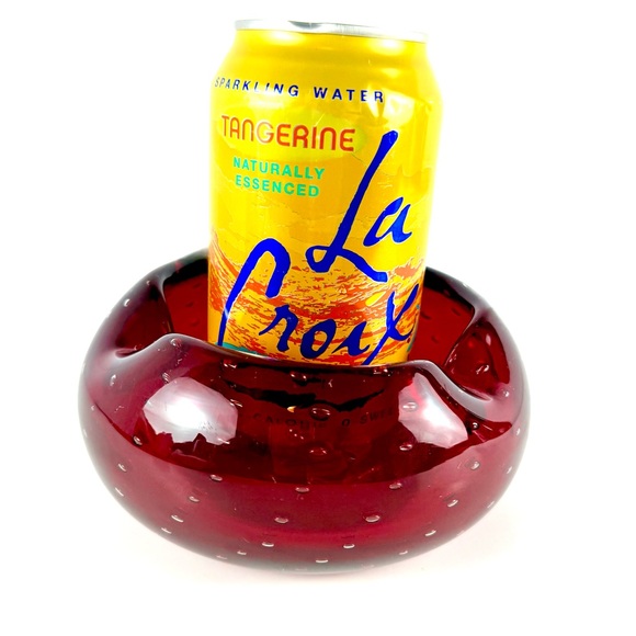 Vintage MCM Ruby Red Ashtray Glass Ashtray Controlled Bubble Freeform Hand Blown - Picture 10 of 12